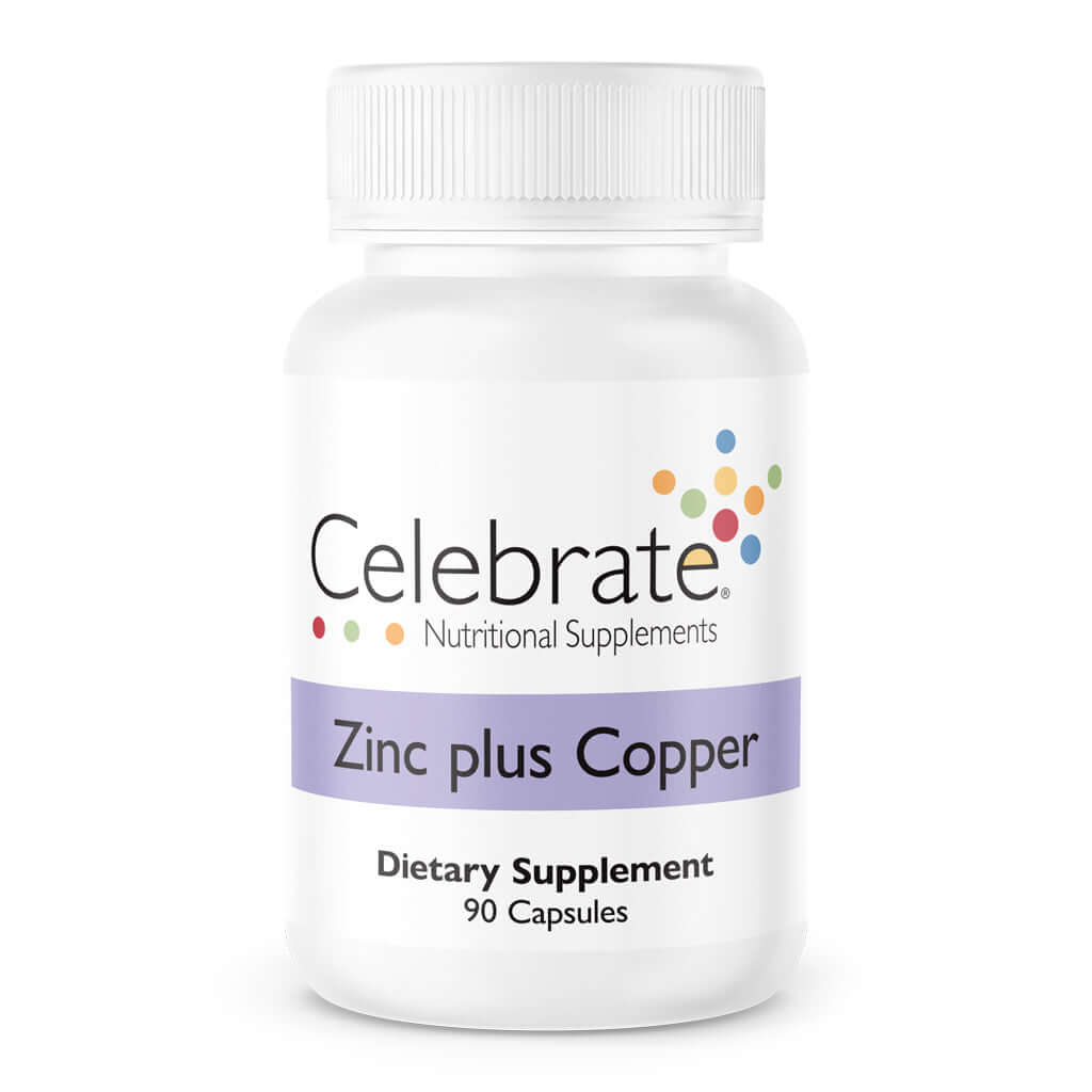 Photograph of Celebrate's Zinc Plus Copper in a 90 count bottle