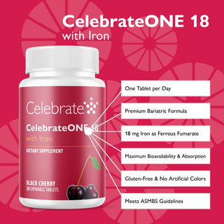 Features of Celebrate Vitamins CelebrateONE 18 Once Daily Bariatric Multivitamin with Iron chewable tablets 