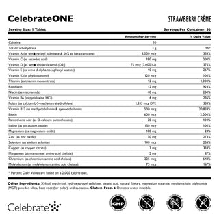 Celebrate Vitamins CelebrateOne Bariatric One a Day Multivitamin Chewable, Iron Free, Strawberry - 90 count supplement facts label