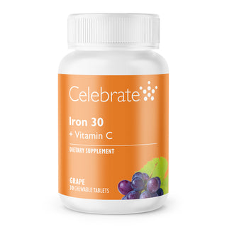 Celebrate Vitamins Iron 30 + Vitamin C Grape Chewable Tablets, 30-count