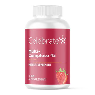 60 count bottle of Multi-Complete 45 chewable bariatric multivitamin with iron, berry