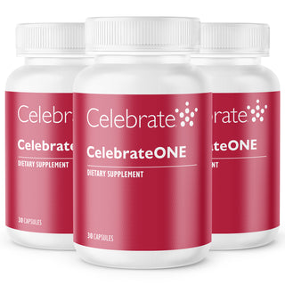 Celebrate Vitamins CelebrateOne Once Daily Bariatric Multivitamin Capsules, 90 count - three 30 count bottles on white background