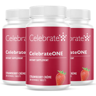 Celebrate Vitamins CelebrateOne Bariatric One a Day Multivitamin Chewable, Iron Free, Strawberry, 90 count - bottle image on white background