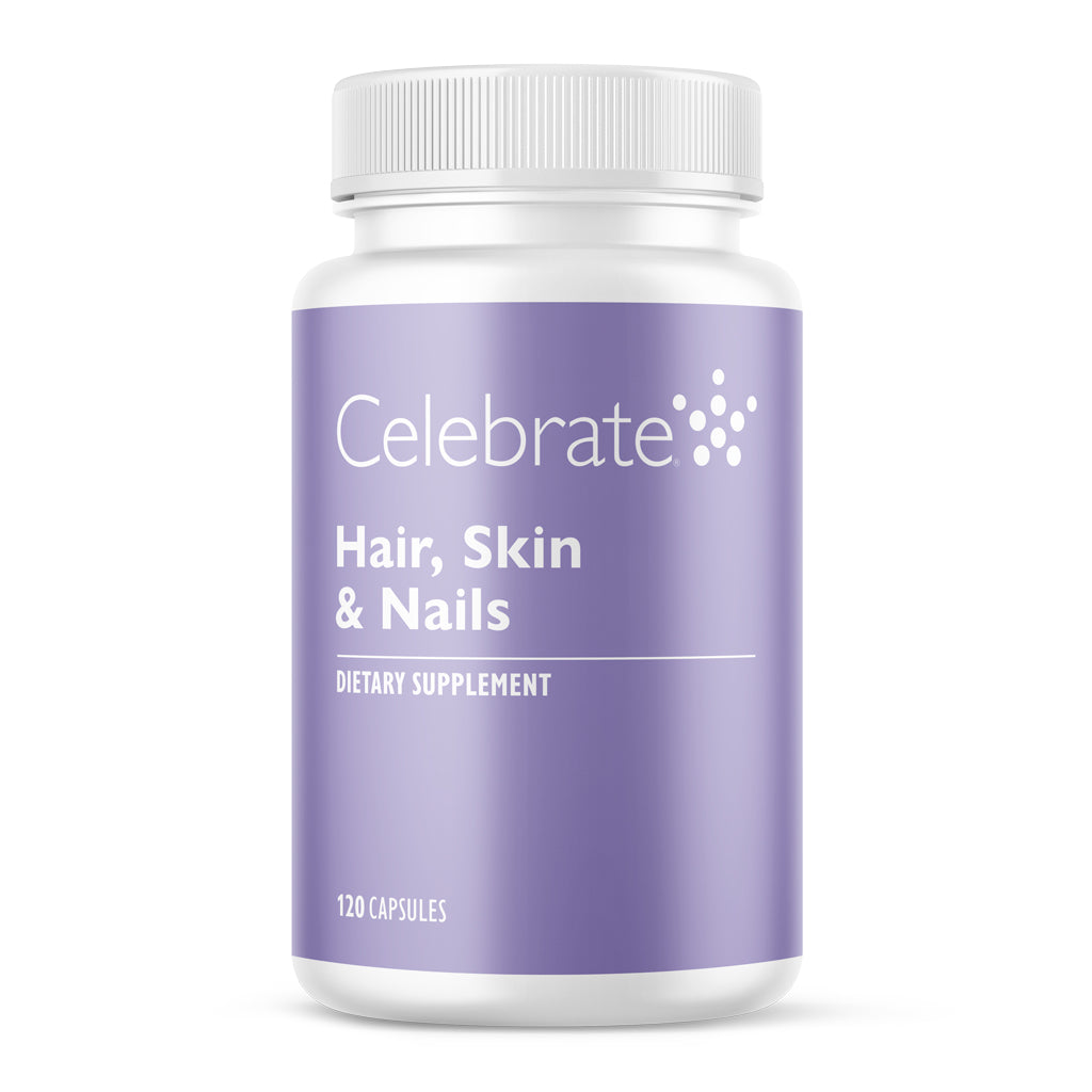 Celebrate® Vitamins Hair, Skin & Nails 120-count bottle on white background