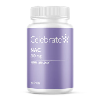 Supplement bottle labeled 'Celebrate NAC 600 mg' on a white background