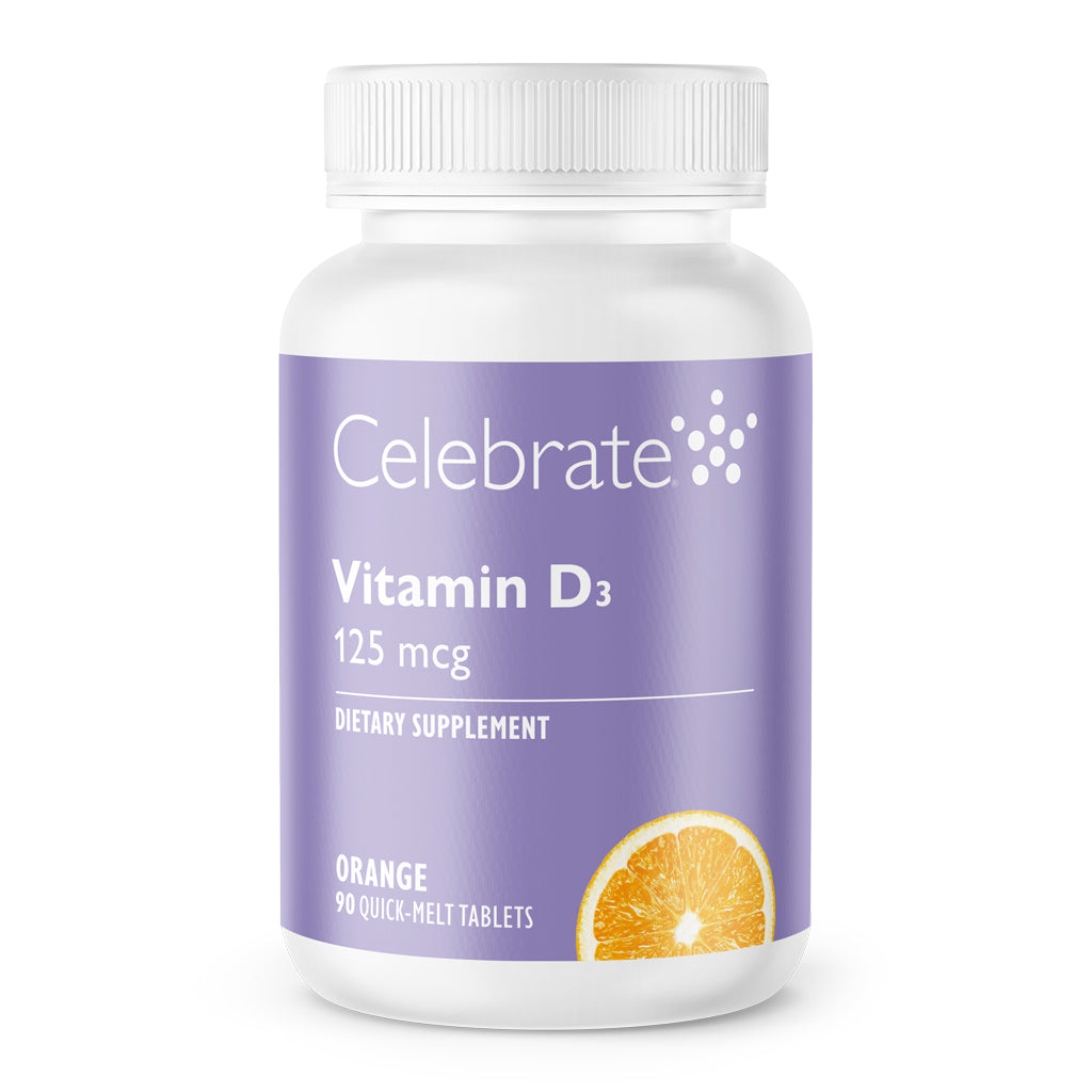Celebrate Vitamin D3 dietary supplement bottle on a white background