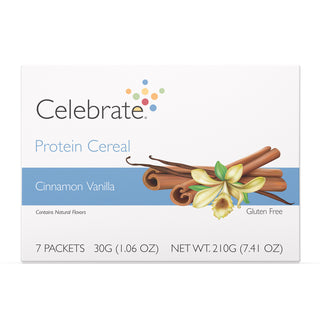 Image of Celebrate Protein Cereal Cinnamon Vanilla in a 7 packet box