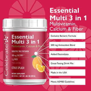 Celebrate Vitamins Essential Multi 3 in 1 - Multivitamin with Calcium Drink Mix, Citrus Splash - Features