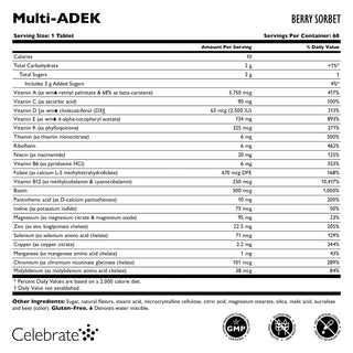 Multi-Adek Vitamin Chewables, Iron Free, Berry Sorbet - supplement facts