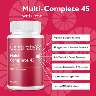 Features of Multi-Complete 45 bariatric multivitamin with iron capsules