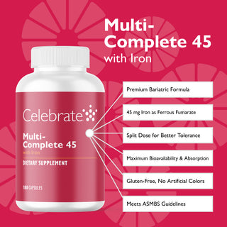 Features of Multi-Complete 45 bariatric multivitamin with iron capsules