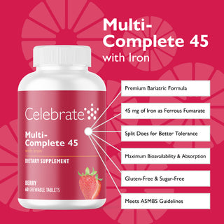 Product features of Multi-Complete 45 chewable bariatric multivitamin with iron, berry