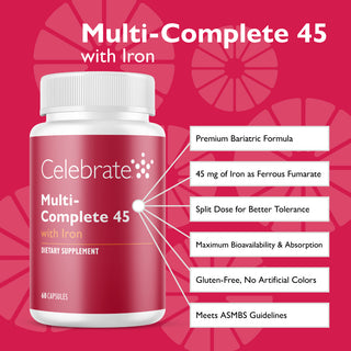 Features of Multi-Complete 45 bariatric multivitamin with iron capsules