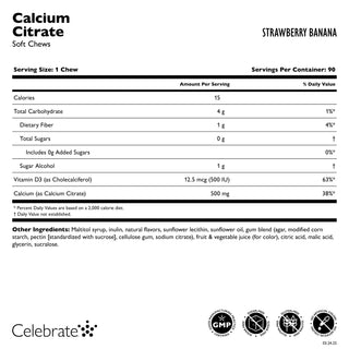 Supplement Facts for Calcium Citrate Soft Chews Strawberry Banana