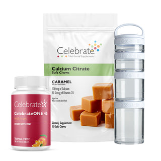 VSG Vertical sleeve gastrectomy kit with CelebrateONE 45 Tropical Twist chewable tablets and Caramel calcium soft chews