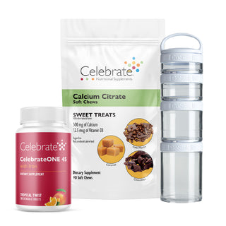 VSG Vertical sleeve gastrectomy kit with CelebrateONE 45 Tropical Twist chewable tablets and Sweet Treats calcium soft chews