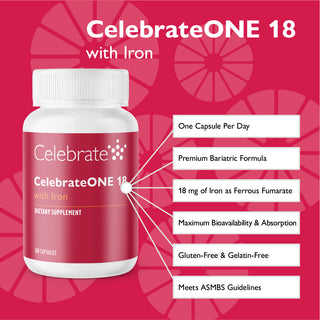 Features of CelebrateONE 18 Once Daily Bariatric Multivitamin with Iron Capsules, 18mg Iron