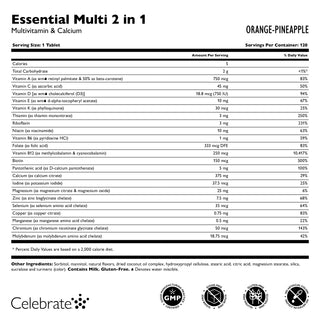 Celebrate Vitamins Essential Multi 2 in 1 - Multivitamin with Calcium Chewable Tablets - Supplement Facts