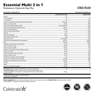  Celebrate Vitamins Essential Multi 3 in 1 - Multivitamin with Calcium Drink Mix, Citrus Splash - Supplement Facts