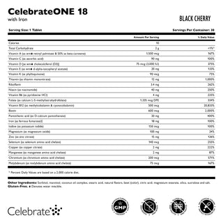 Celebrate Vitamins CelebrateONE 18 Once Daily Bariatric Multivitamin with Iron Capsules, 18mg Iron, Black Cherry,  supplement facts