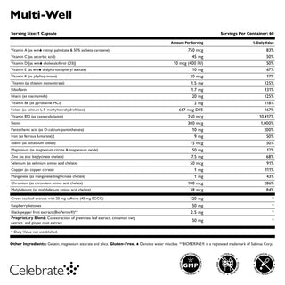 Celebrate Vitamins Multi-Well multivitamin capsules, supplement facts