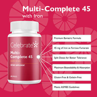 Features of Multi-Complete 45 bariatric multivitamin with iron 