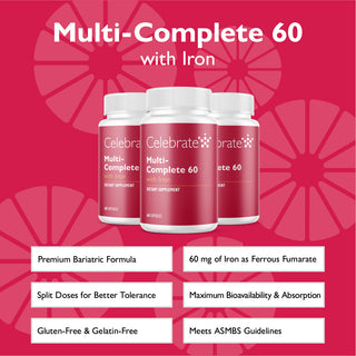 Features of Multi-Complete 60 bariatric multivitamins with iron, 60mg, capsules