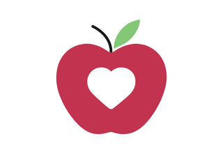 Red apple with a white heart in the center on a white background
