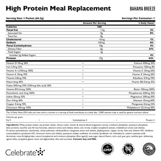 Supplement facts for Celebrate's bariatric meal replacement shakes - Bahama breeze