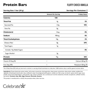 Celebrate Vitamins Fluffy Choco-Vanilla Bariatric Protein Bars nutritional facts label