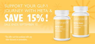Advertisement for Celebrate Health supplements with a yellow background and text about a 15% discount.