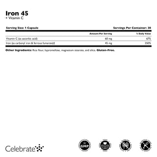  Iron + C 45 mg capsules 30 count supplement facts