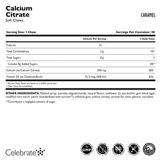 Celebrate Vitamins Calcium Citrate Soft Chew, caramel, supplement fact