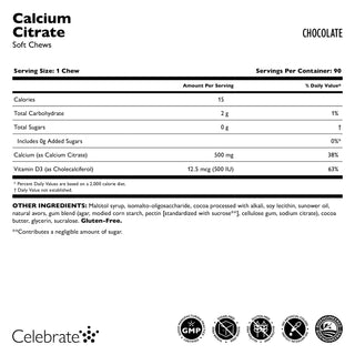 Celebrate Vitamins Calcium Citrate Soft Chew, Chocolate, supplement facts