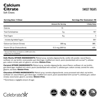 Celebrate Vitamins Calcium Citrate Soft Chew, Sweet treats, supplement facts