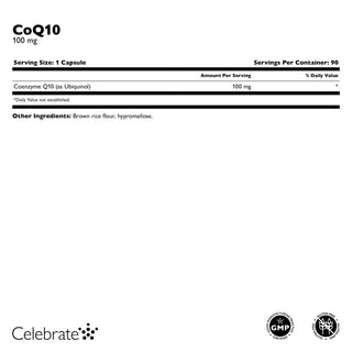 Supplement Facts of Celebrate Vitamins CoQ10 100mg