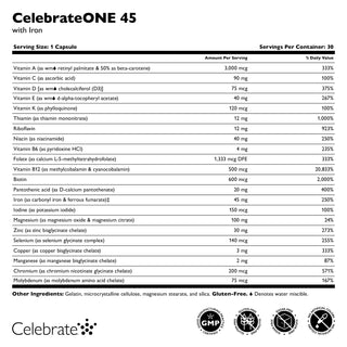 CelebrateONE 45 with Iron Supplement Facts