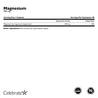 Supplement Facts for  Celebrate Vitamins Magnesium Capsules 90 count