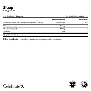 Supplement Facts for Celebrate Vitamins Sleep plus Magnesium