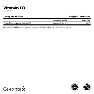 Supplement Facts for Vitamin D3 25,000 IU Capsules