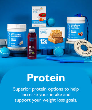 Celebrate Protein Banner - Picture of protein options - Superior protein options to help increase your intake and support your weight goals.