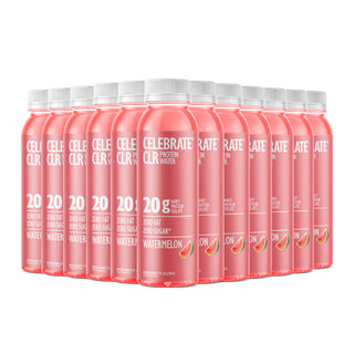 Multiple bottles of CLR Celebrate watermelon flavor on a white background