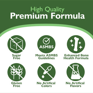 Green label with icons and text highlighting features of a high-quality premium formula.