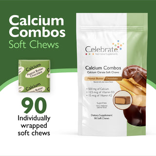 Celebrate Calcium Combos Soft Chews packaging with a green background