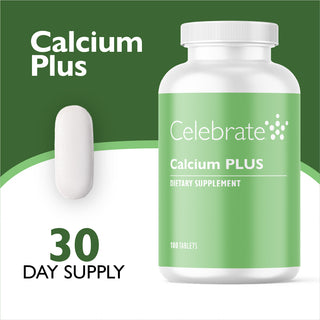 Celebrate Calcium Plus dietary supplement bottle with green label on a white background