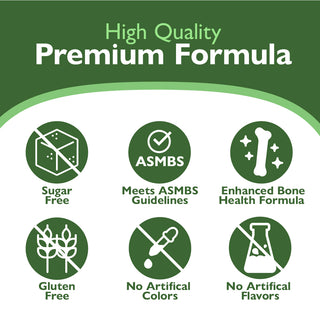 Green label with icons and text highlighting features of a high-quality premium formula.