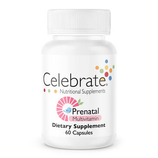 Celebrate Vitamins bariatric prenatal vitamins, 60 count bottle on white background