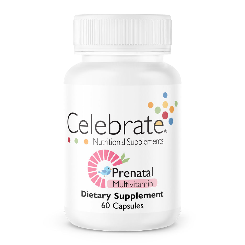 Celebrate Vitamins bariatric prenatal vitamins, 60 count bottle on white background