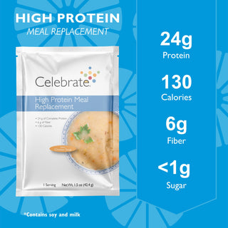 Image of Celebrate's meal replacement protein powder shakes in Chicken Soup key nutrition facts