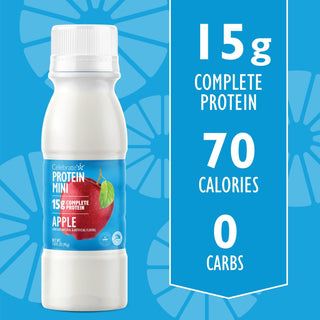 Apple flavor Protein Mini 15 Protein Shot, 15 g protein, 70 calories, 0 carbs - key feature list - Celebrate Vitamins